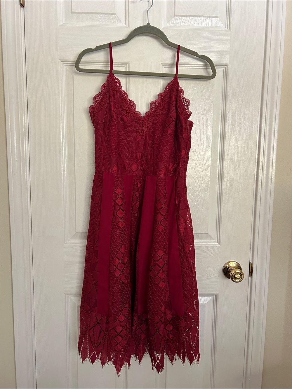 foxiedox Burgundy Lace Midi Dress with Scalloped Hem